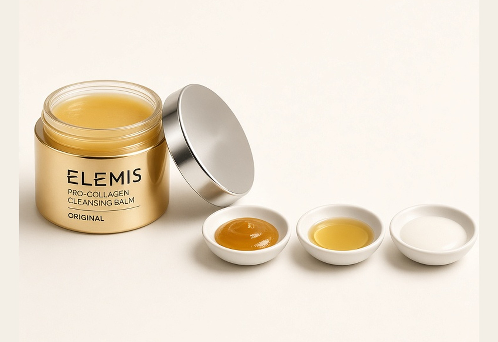 ELEMIS Pro-Collagen Cleansing Balm with balm, oil, and milk textures